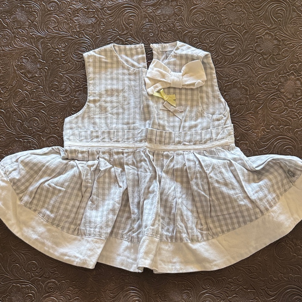 Petit Len Plaid Baby Dress with Bow Detail